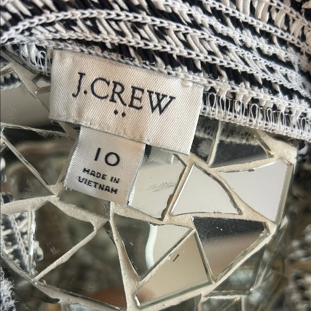 J Crew Womens Houndstooth Print Long Sleeve Ruffle Hem Dress White Black Size 10